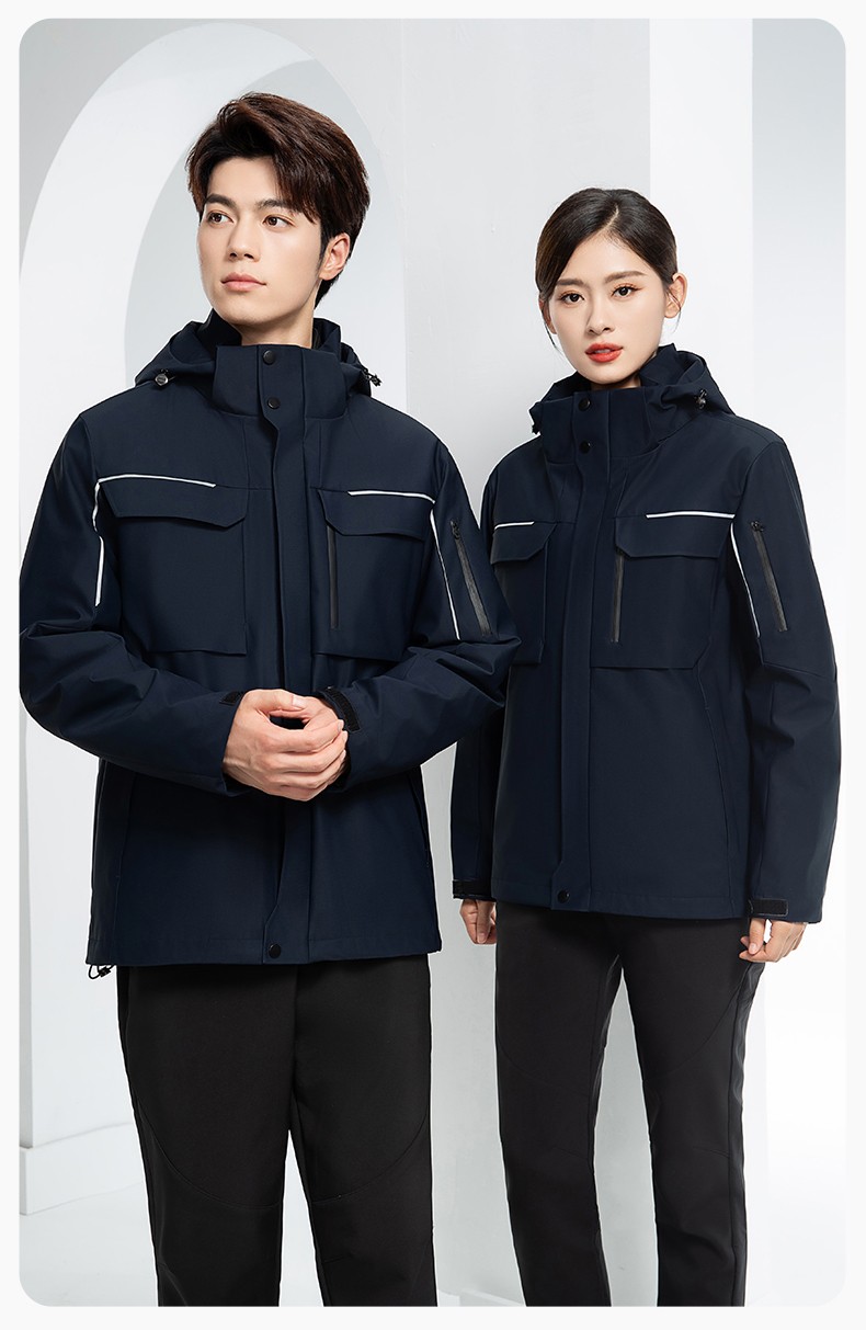 YJ-SK6016 冬季三合一沖鋒衣工作服連帽防風防水加絨加厚印logo工裝外套定制(圖25)