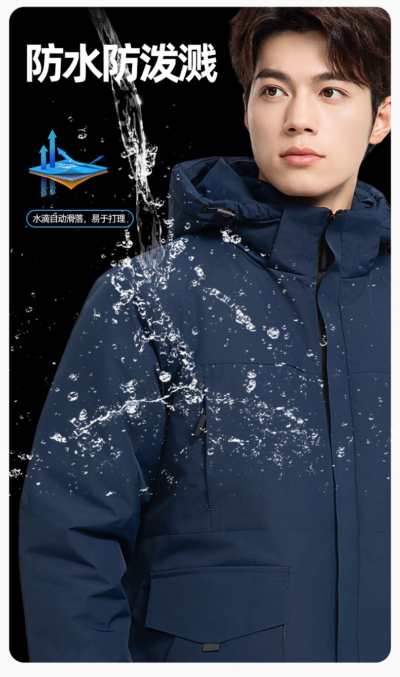 YJ-1916 冬季一體式純色沖鋒衣印LOGO男女兜蓋加厚保暖外套企業團體服外套(圖4)