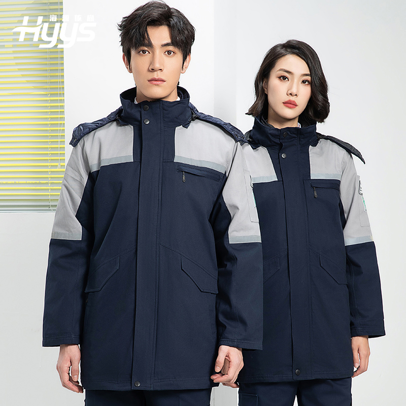 LW-8818 純棉防靜電工作服棉衣定制冷庫加油站冬季中長款防寒服勞保服外套