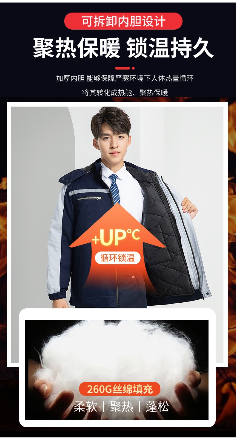 LW-8869 冬季工作服棉服定制工廠車間戶外男保溫反光條保暖棉襖棉衣工作服(圖8)