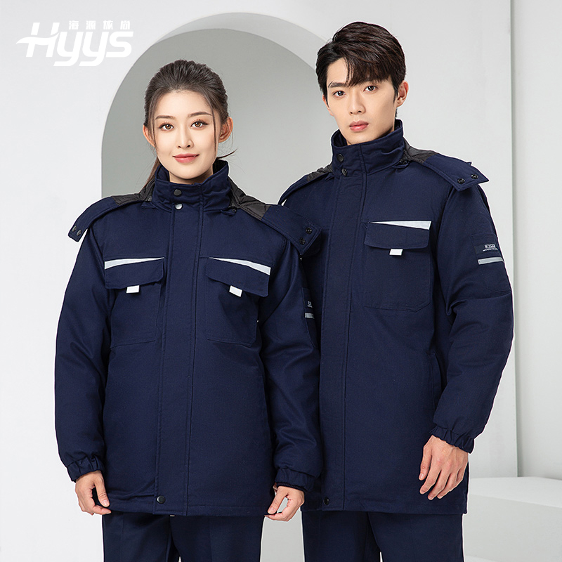 LW-8826Z 冬季工作服定制加厚保暖中長防寒冷庫物業車間印繡字可拆卸棉服