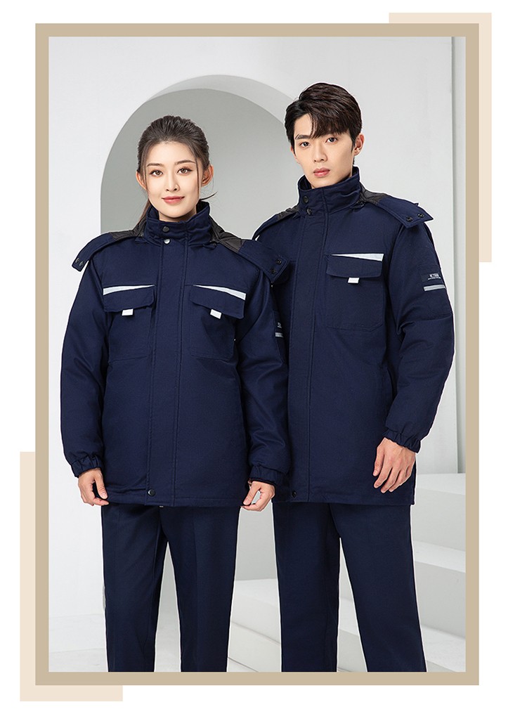 LW-8826ZY 冬季羽絨工作服定制加厚保暖中長防寒冷庫物業車間印繡字可拆卸棉服(圖22)