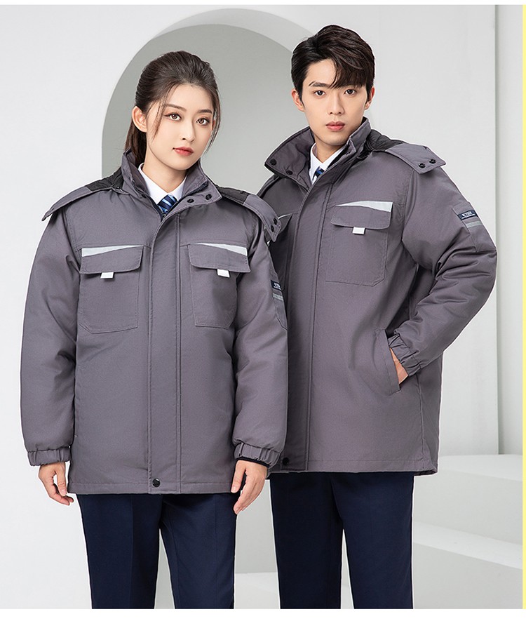 LW-8826ZY 冬季羽絨工作服定制加厚保暖中長防寒冷庫物業車間印繡字可拆卸棉服(圖23)
