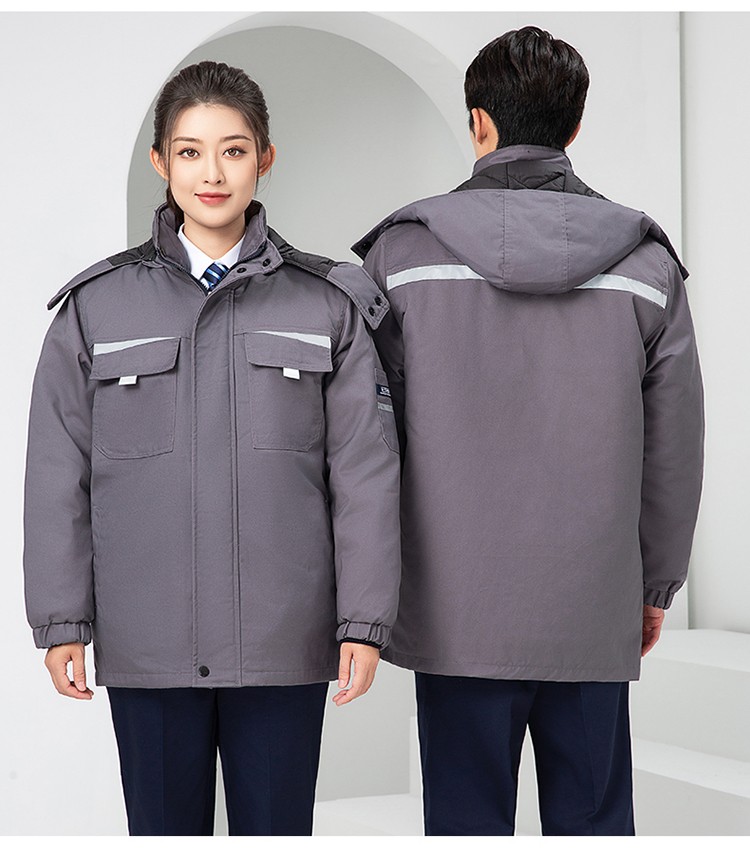 LW-8826ZY 冬季羽絨工作服定制加厚保暖中長防寒冷庫物業車間印繡字可拆卸棉服(圖25)