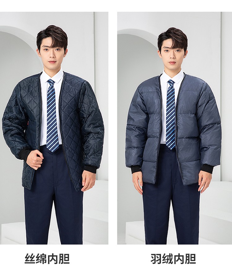 LW-8826ZY 冬季羽絨工作服定制加厚保暖中長防寒冷庫物業車間印繡字可拆卸棉服(圖26)