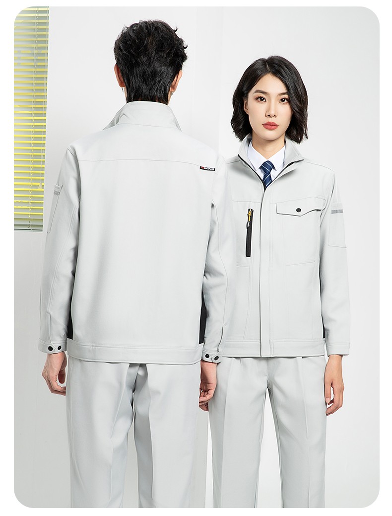 YJ-6509  立領工作服春秋男純色拉鏈款套裝工廠車間汽修機修服勞保服定制(圖21)