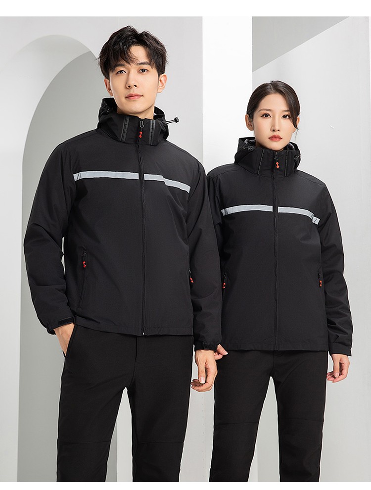 YJ-9805 沖鋒衣定制男女純色可拆卸三合一外套反光條保暖工裝戶外工作服(圖21)