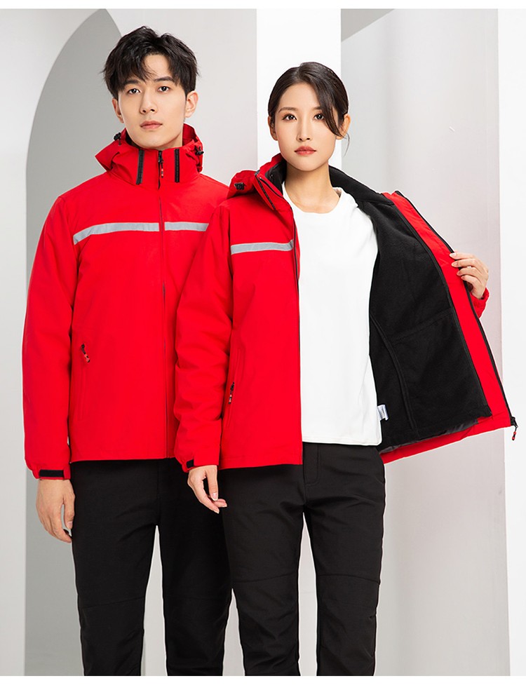 YJ-9805 沖鋒衣定制男女純色可拆卸三合一外套反光條保暖工裝戶外工作服(圖22)