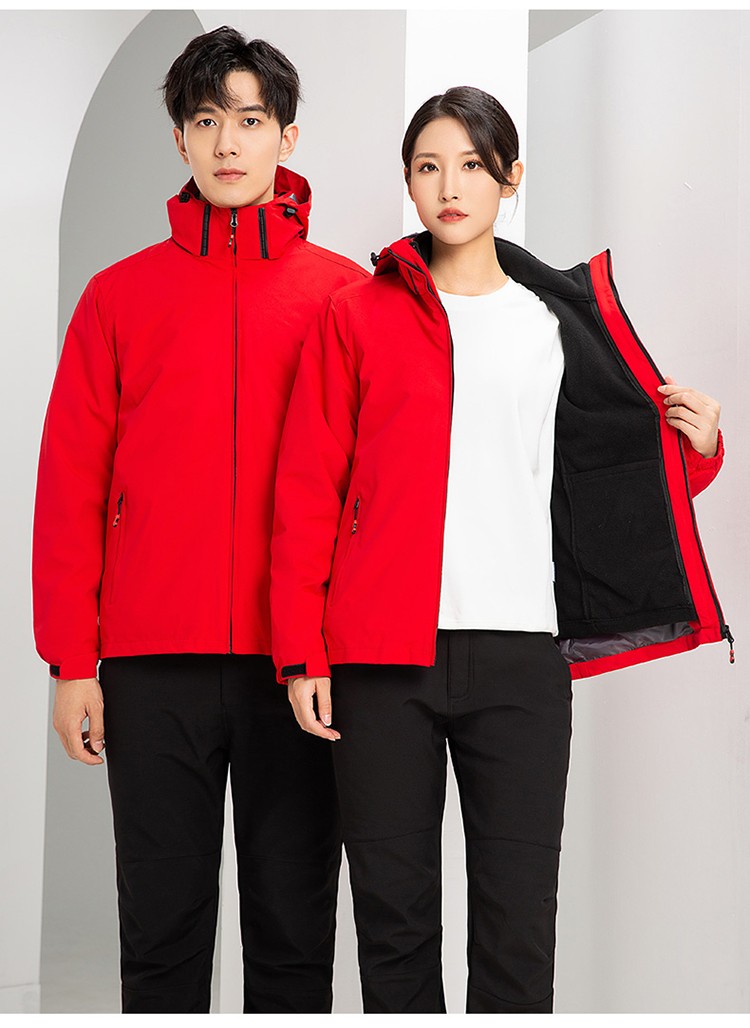 YJ-9805 沖鋒衣定制男女純色可拆卸三合一外套反光條保暖工裝戶外工作服(圖26)