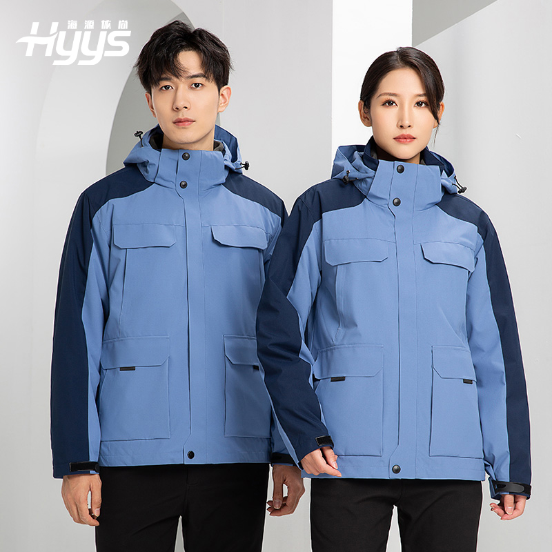 YJ-9809 秋冬季戶外三合一沖鋒衣工作服工作服可拆卸防水防風印字logo工作