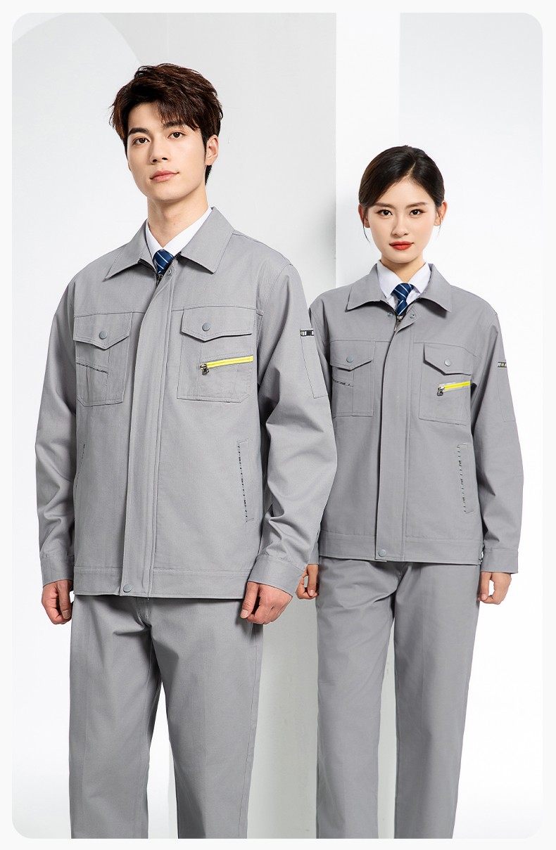 JC-117 純棉春秋工作服套裝男純色全棉加厚耐磨建筑工地電焊機修服定制(圖13)