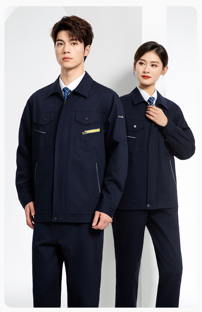 JC-117 純棉春秋工作服套裝男純色全棉加厚耐磨建筑工地電焊機修服定制(圖14)