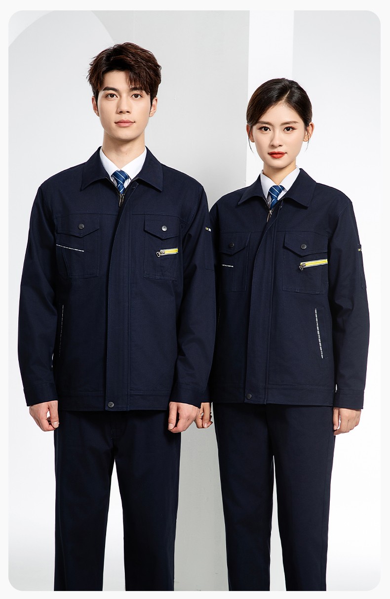 JC-117 純棉春秋工作服套裝男純色全棉加厚耐磨建筑工地電焊機修服定制(圖15)