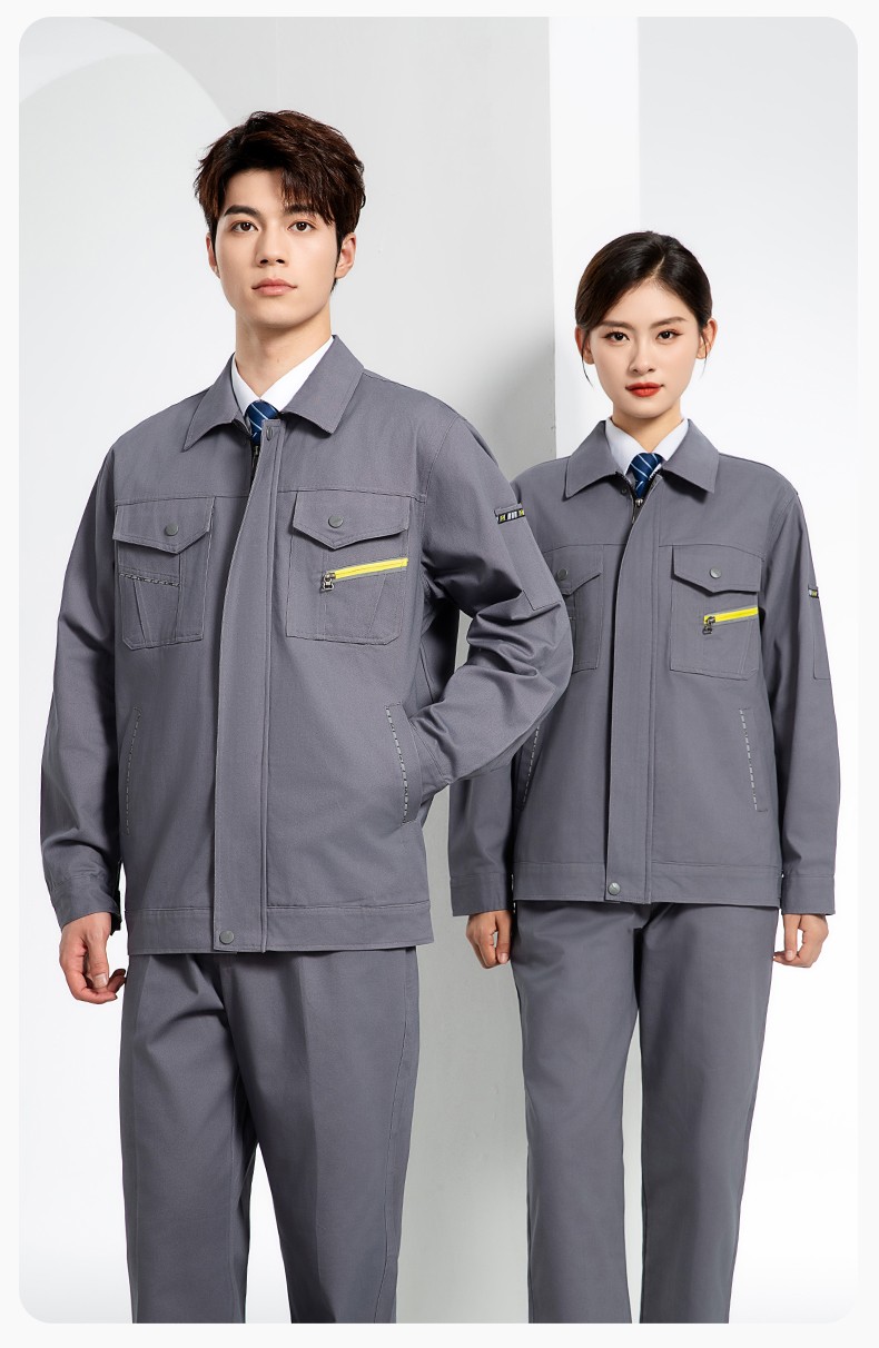 JC-117 純棉春秋工作服套裝男純色全棉加厚耐磨建筑工地電焊機修服定制(圖18)