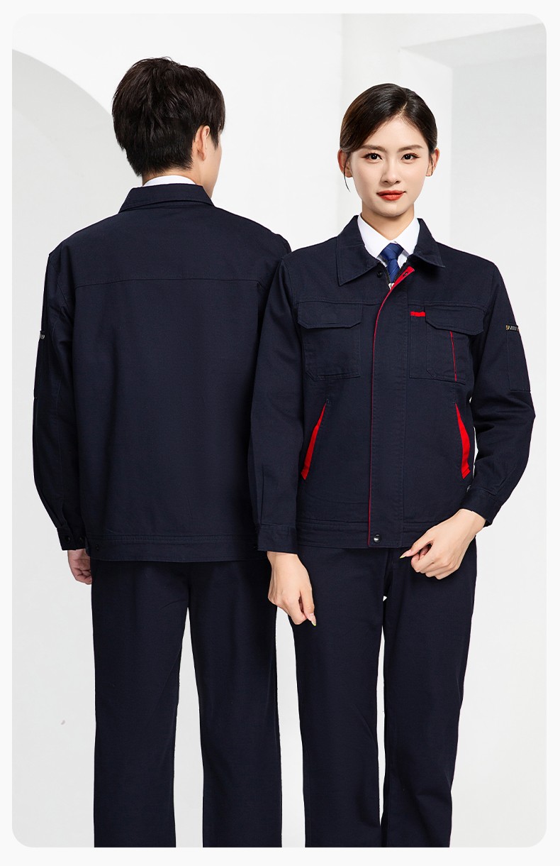 JC-339S 春秋雙層純棉工作服套裝拉鏈男女加厚全棉長袖工廠工裝勞保服定制(圖15)