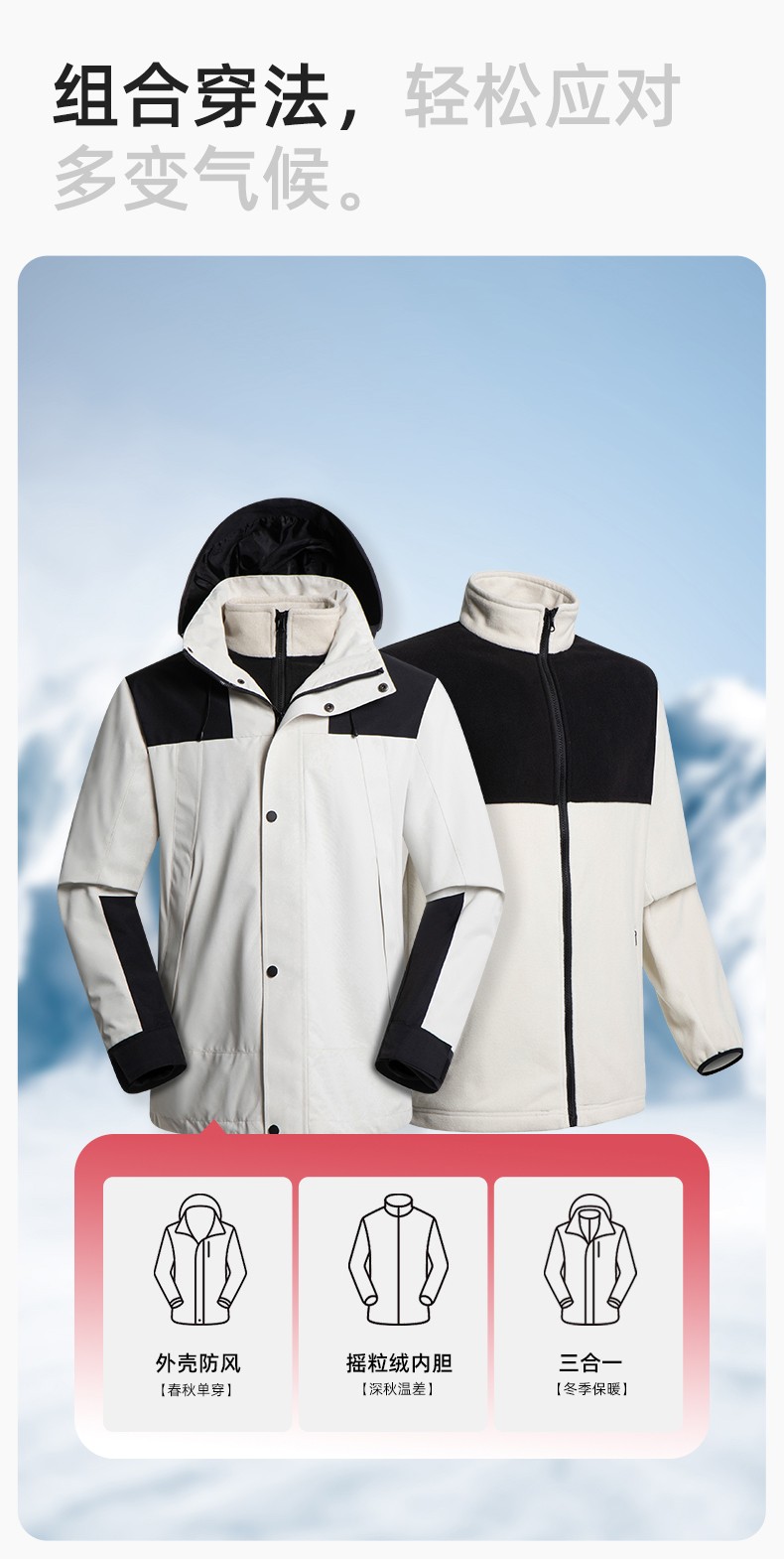 LT-3561 沖鋒衣定制印logo刺繡企業加絨工作服防水三合一風衣外套秋冬工裝(圖6)