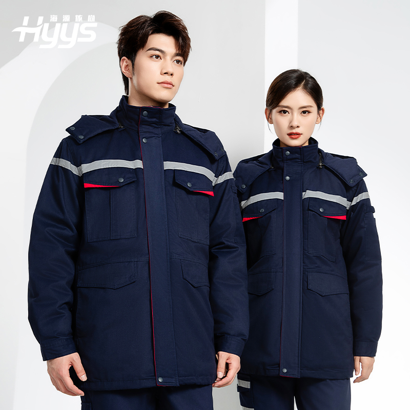 JC-160M 冬季可拆卸棉服工作服男反光條加厚保暖工裝電子化工車間廠服定制